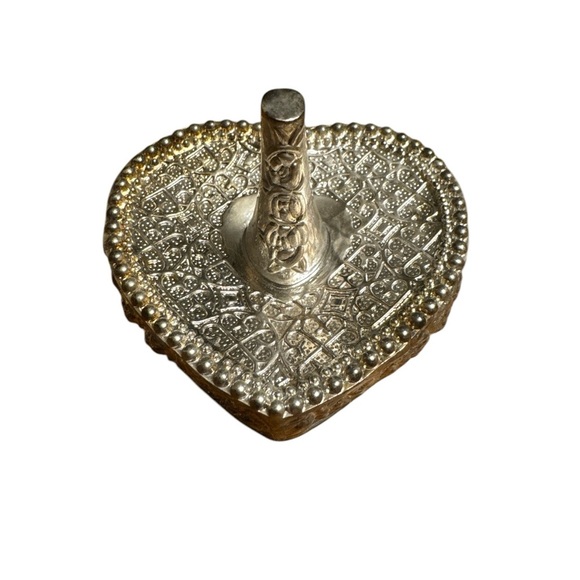 Vintage Other - Vintage Silver Plate Heart Floral Ring Holder Display Heart Shaped Ring Holder